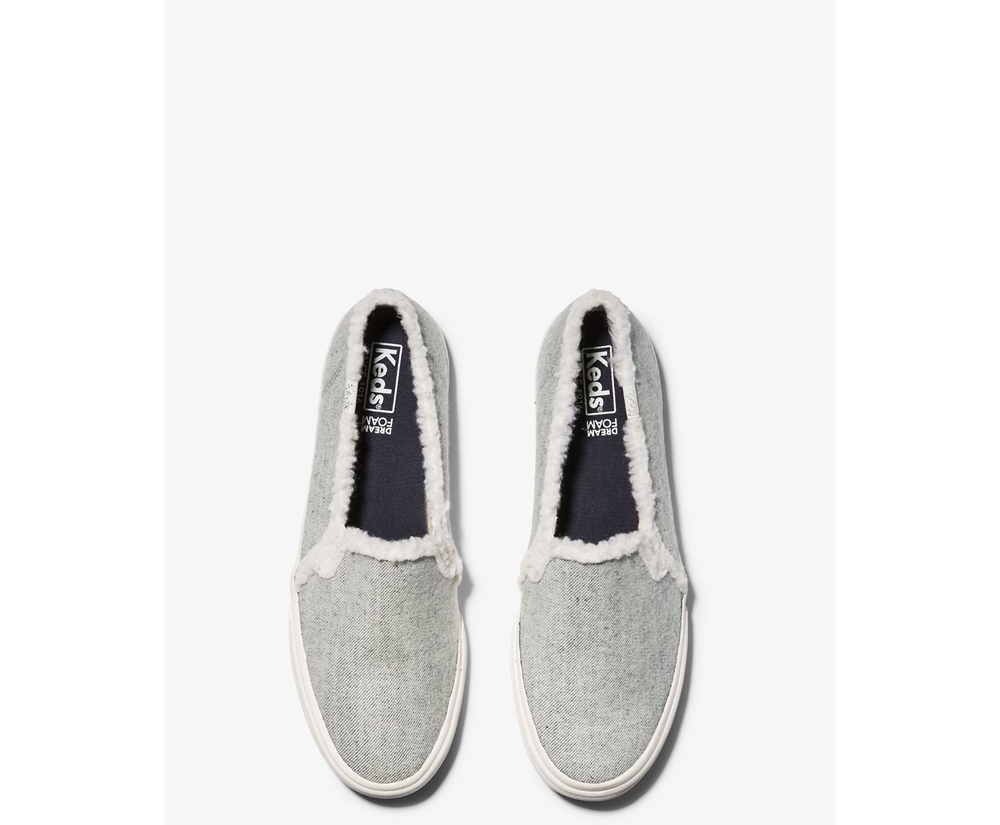 Slip Ons Keds Femme Grise - Double Decker Brushed Denim Faux Shearling - 479-MZISPT